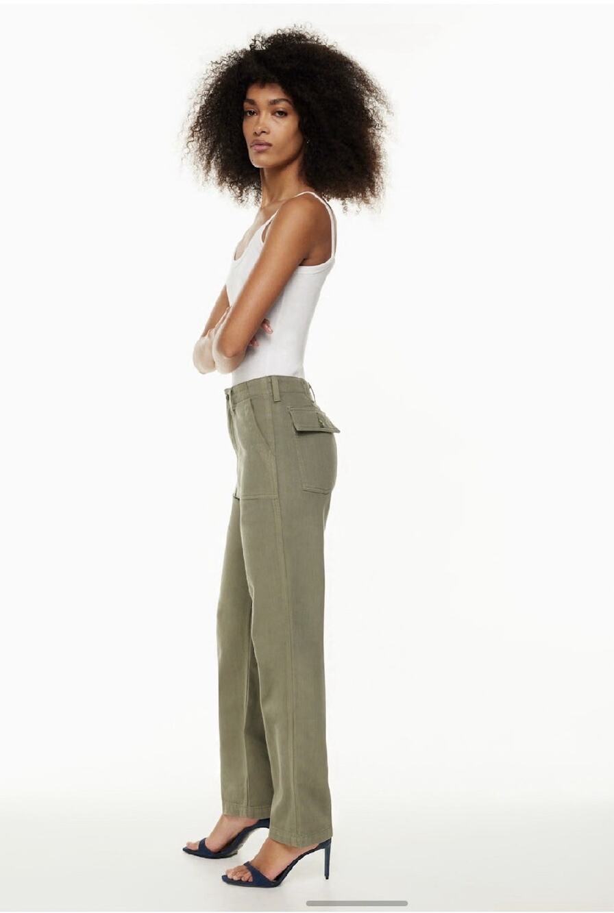 Denim Forum Womens 23 The 90s Utility Hi-Rise Loose Pants Olive Green Denim READ